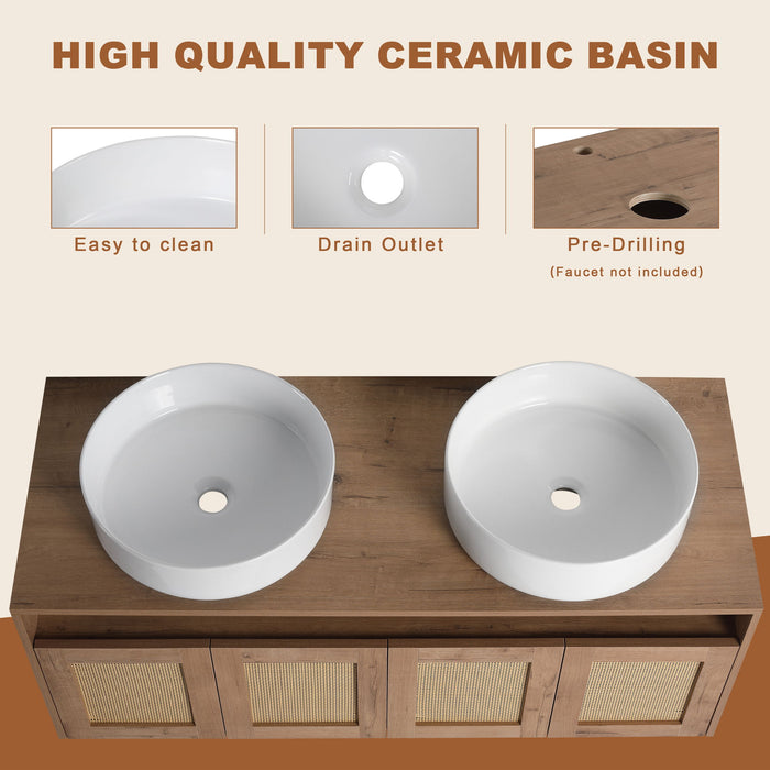 Bathroom Vanity With Art Sink And Side Cabinet, Float Mounting Design