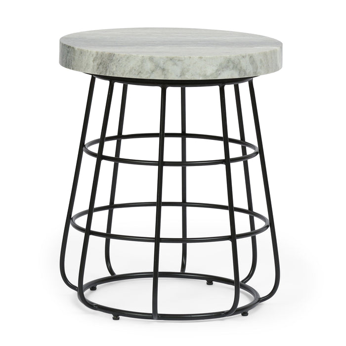 Side Table With Marble Top And Iron Base - Black / White