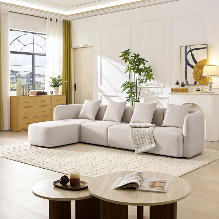 L-Shaped Modular Sectional Sofa With Ottoman, Living Room Furniture Set - Beige