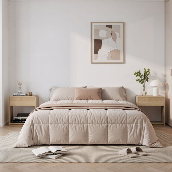 Bedside Table Set With Storage Drawers And Open Shelves, Compact With Rounded Corners (Set of 2) - Oak