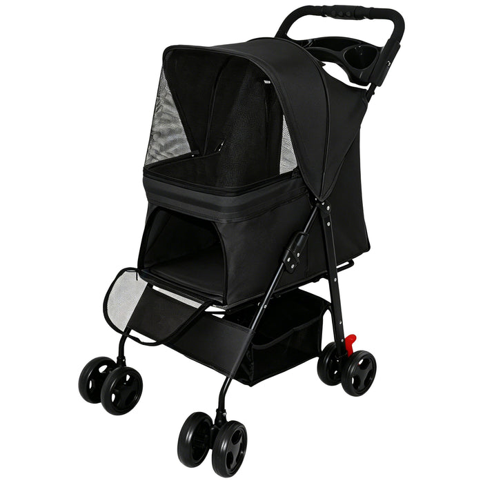 Foldable Pet Stroller For Small Dogs And Cats With Multi Functional Tray