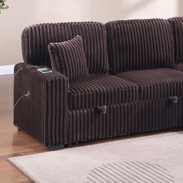 Convertible Sectional Upholstered Sleeper Sofa With Storage Chaise