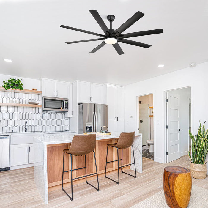 66" Ceiling Fan With Dimmable LED Light, 8 Blades, Smart Remote Control, Reversible DC Motor, For Home Office - Matte Black