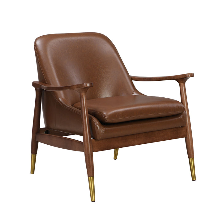 Mid - Century Accent Chair With Cushioned Seat, Brass Tipped Legs
