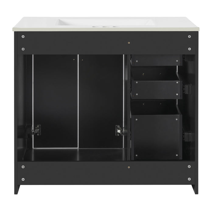 Modern Bathroom Vanity With Ceramic Sink, 6 Drawers & Soft-Close Doors