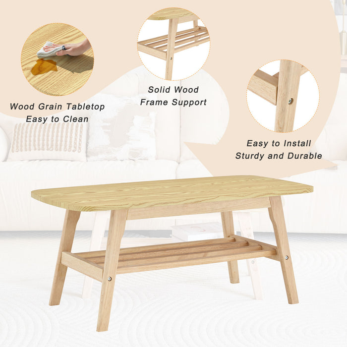 Coffee Table With Double Layer Storage For Living Rooms - Wood