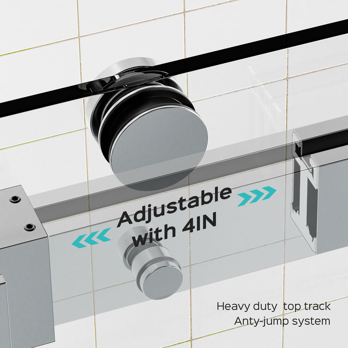 Frameless Double Sliding Shower Door In, Thick Tempered Glass, Reversible Installation