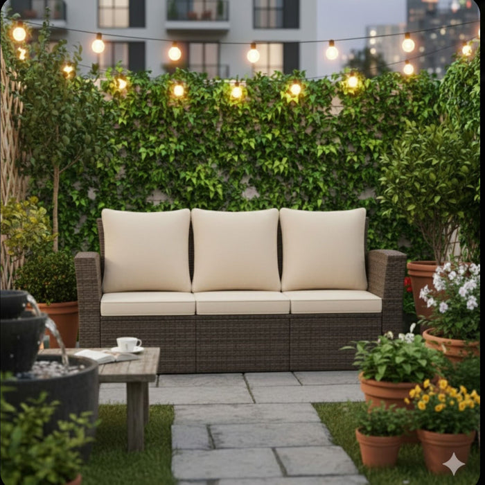 All-Weather Wicker 3 Seat Patio Sofa With Thick Cushions