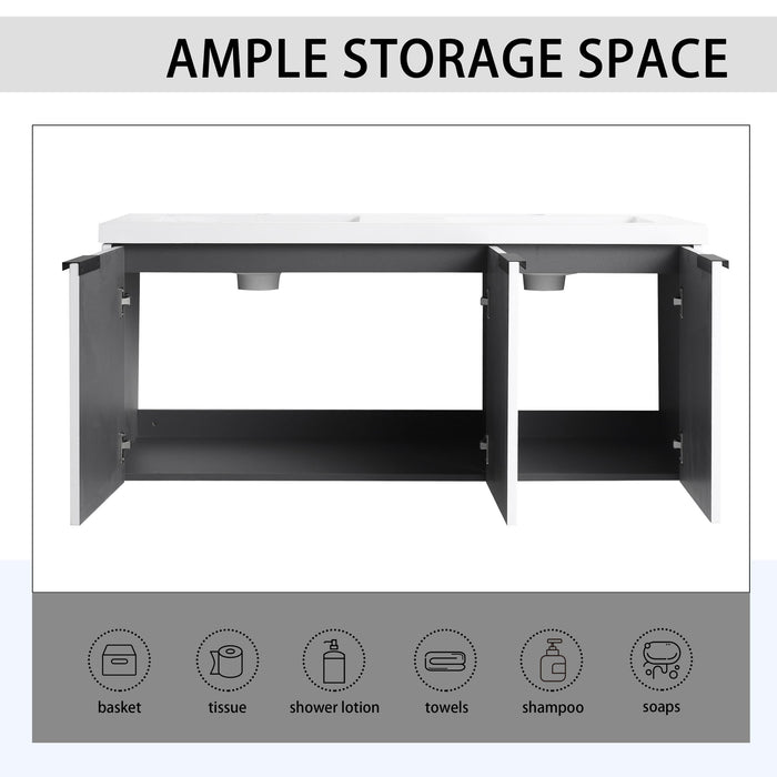 Contemporary Wall Mounted Bathroom Vanity With Resin Double Sink