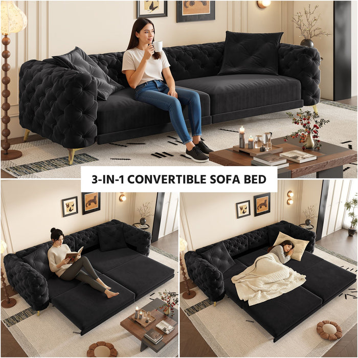 3 In 1 Convertible Sleeper, Deep Seat Pull Out Sofa Bed, Button Tufted