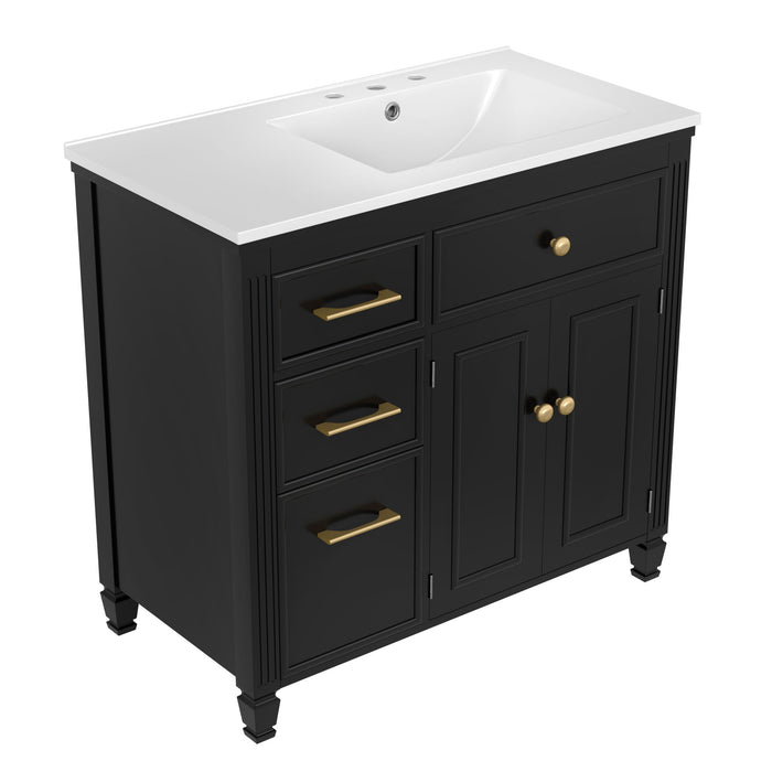 Bathroom Vanity With Sink, 1 Tip Out Drawer, 3 Side Drawers, Adjustable Shelf