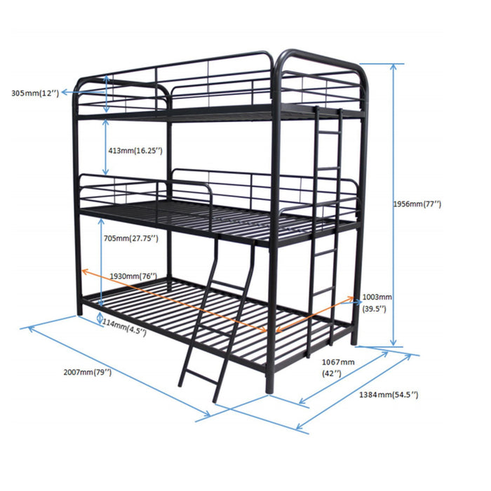 Modern Triple Bunk Bed, Durable Metal Frame