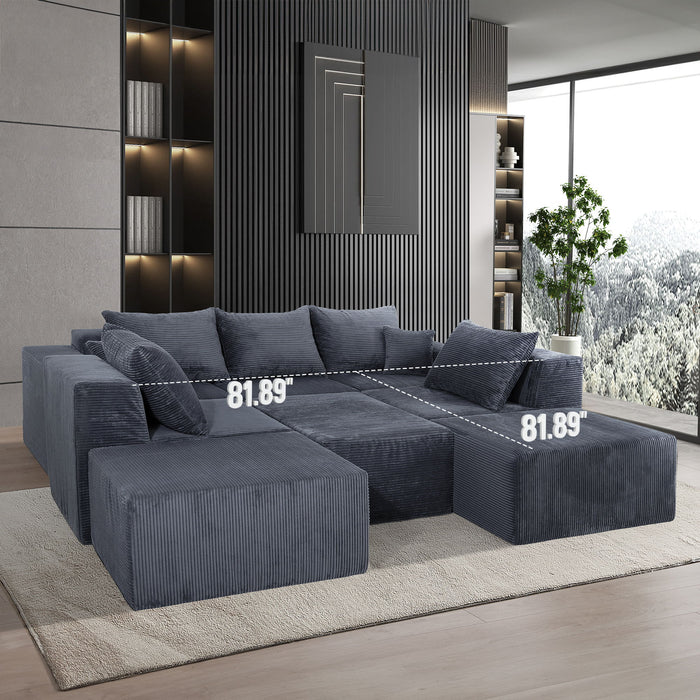 Luxury 8 Piece Modular U Shaped Sectional Sofa With Oversized Chaise Lounge And Bed Corduroy Upholstery
