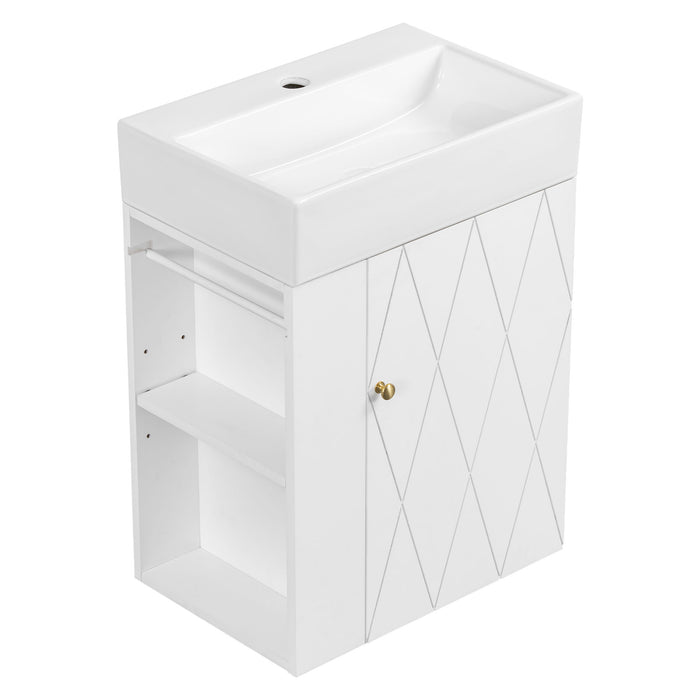 Modern Bathroom Vanity With Sink, Diamond Pattern Doors