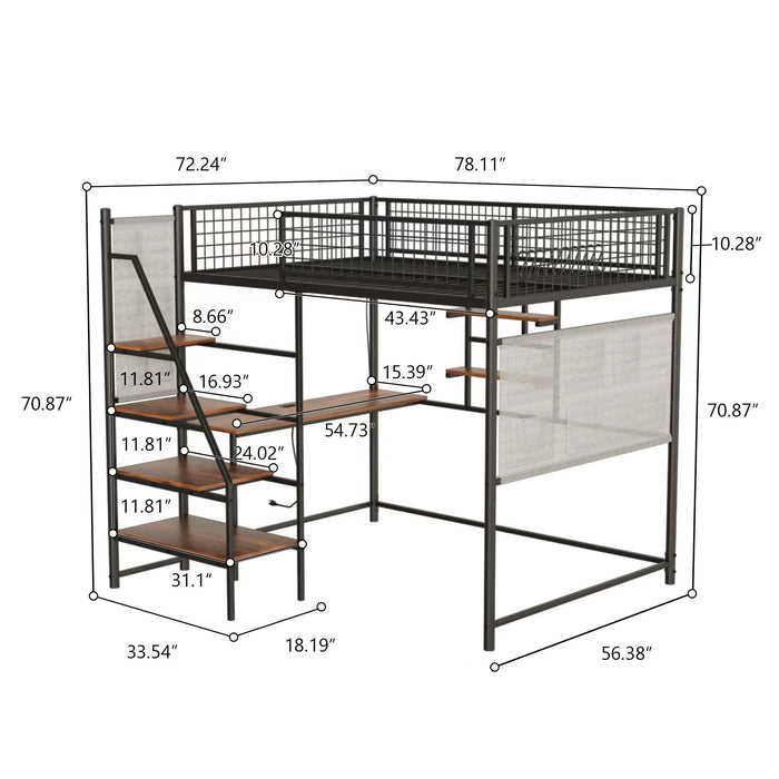 Metal Loft Bed With Built - In Charging Station And LED Light