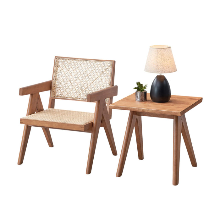 Armchair And Matching Square End Table, 2 Piece Living Room Set - Natural