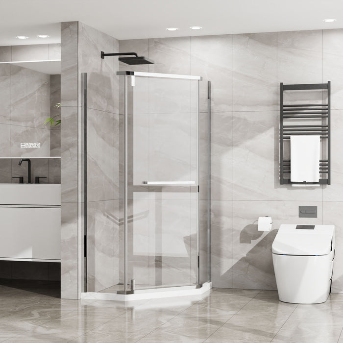 Durable Hardware Neo Angle Frameless Shower Door With Acrylic Base Combo