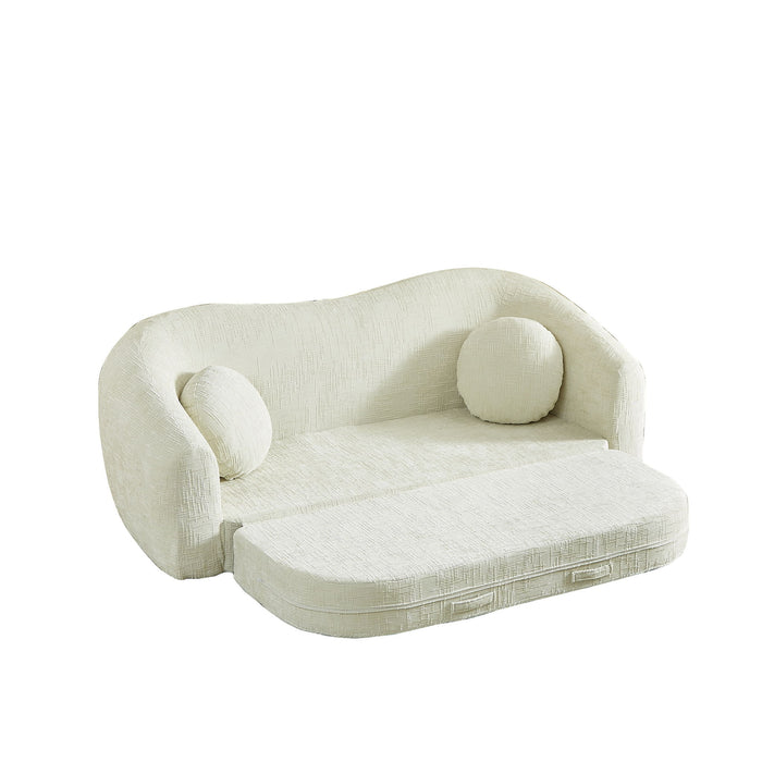 Curved Convertible Sofa, 2 In 1 Frameless Folding Sofa Bed With Pull Out Base And Deep Seat