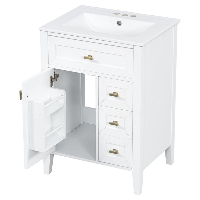 Bathroom Vanity With Sink, 3 Drawers & Cabinet With 2 Tier Door Storage Rack, Soft Close Doors & Drawers