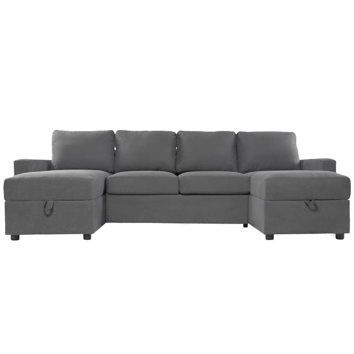 Convertible Sectional Sofa With Storage Chaise Lounges And USB Ports