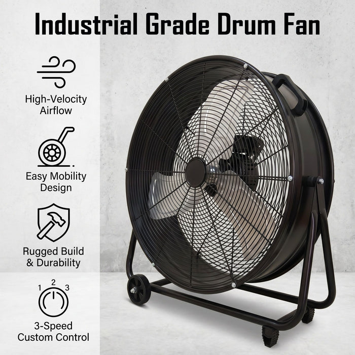 Drum Fan With Pure Copper Wiring Motor And Blades - Black