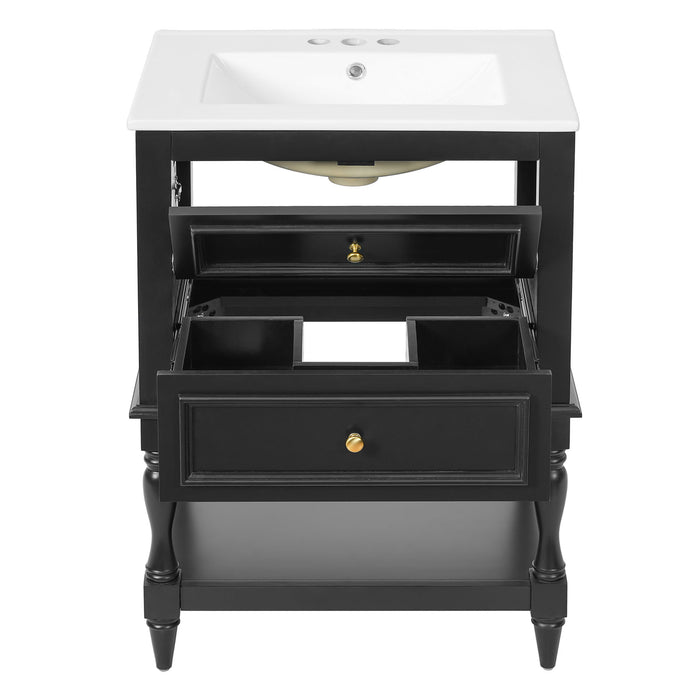 Bathroom Vanity With Sink, 2 Drawers Storage Cabinet, Open Shelf