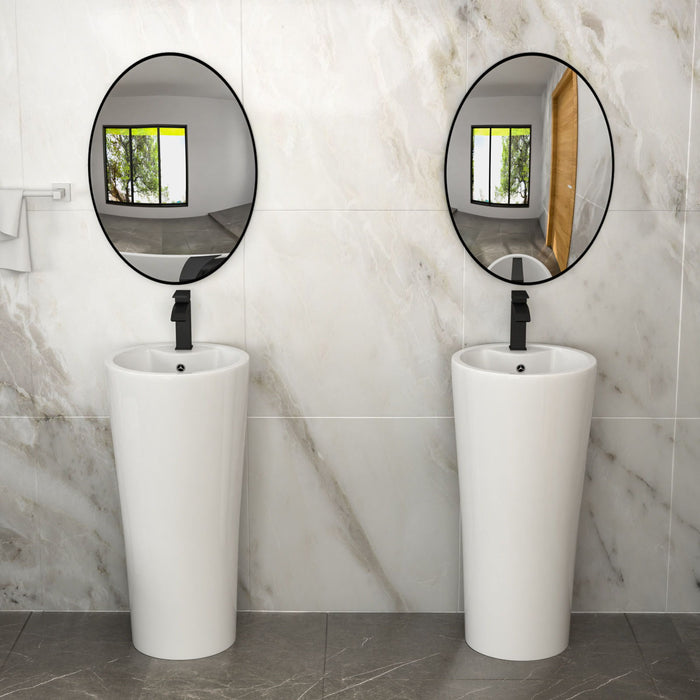 15" Pedestal Sink With Space Saving Design, Smooth Non Porous Surface For Powder Rooms - White