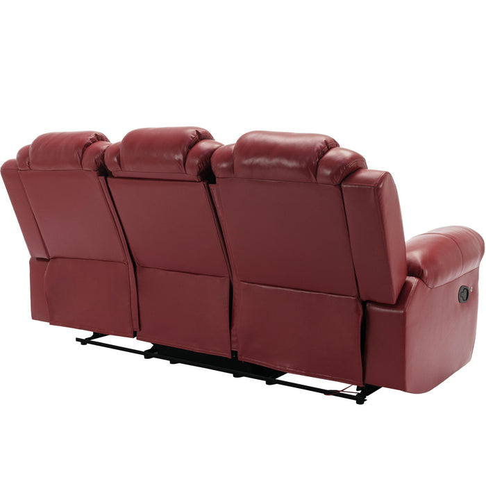 3 Pieces Recliner Sofa Sets Home Theater Seating Manual Recliner Chair With Center Console And LED Light Strip For Living Room
