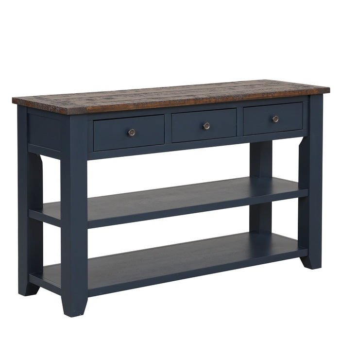 49'' Rectangular Solid 3 Drawer 2 Shelf Console Table - Blue