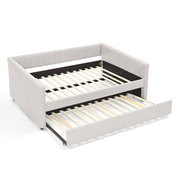 Upholstered Daybed With Trundle With Vertical Stripes