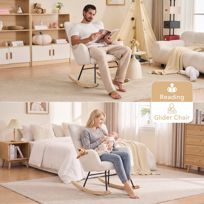 Teddy Fabric Rocking Gilder Nursery Chair For Living Room Indoor - Ivory