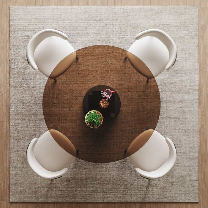 Round Dining Table With Tempered Glass Top - Black / Brown
