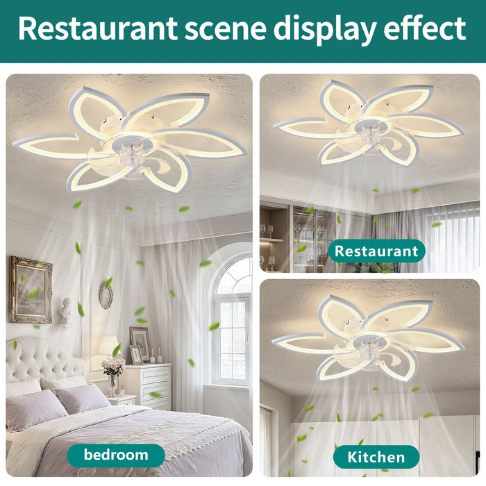 30" Flower 6 Speed Ceiling Fan With Remote Controlled LED Lights, Low Profile Flush Mount Fan