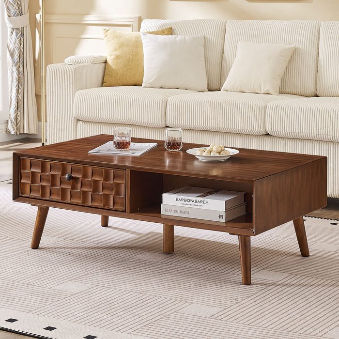 Coffee Table With Hidden Drawer And Open Shelf
