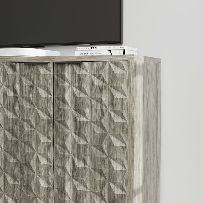 Modern Style Buffet Cabinet, Sideboard Buffet Cabinet With Storage, Storage Cabinet With 4 Diamond Shaped Relief Doors For Living Room, Dining Room, Entryway, Hallway, Kitchen - Gray - Gray