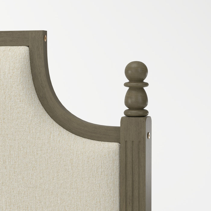 Farmhouse Platform Bed Frame With Tall Linen Upholstered Headboard