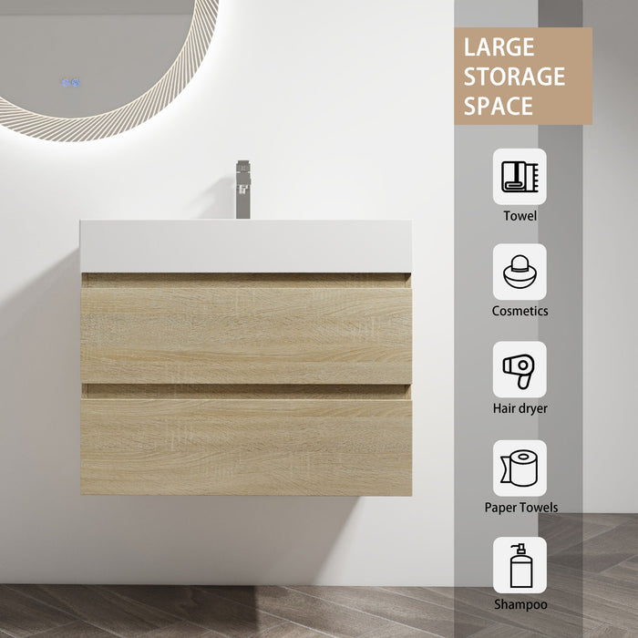 Wall Mounted Bathroom Vanity And Sink, 2 Soft Close Drawers