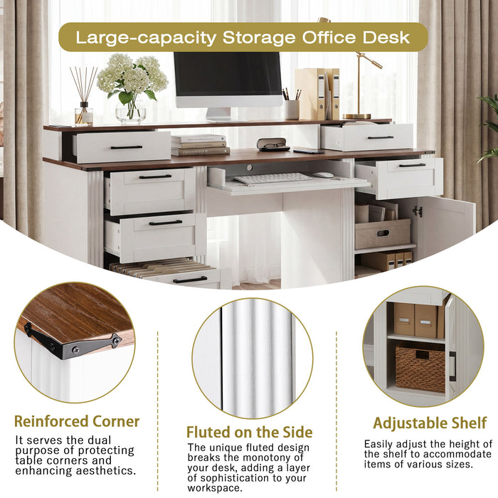 Office Desk With Charging Station & Storage Cabinet