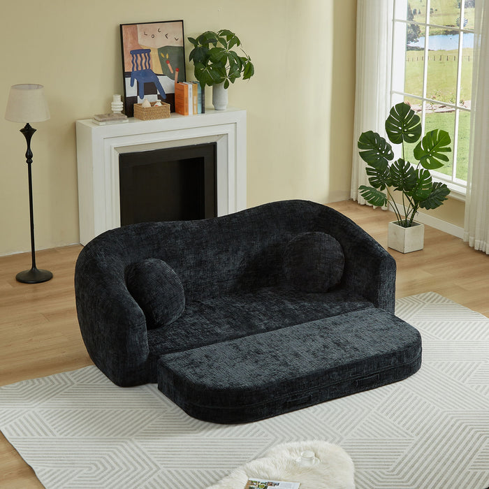 Curved Convertible Sofa, 2 In 1 Frameless Folding Sofa Bed With Pull Out Base And Deep Seat