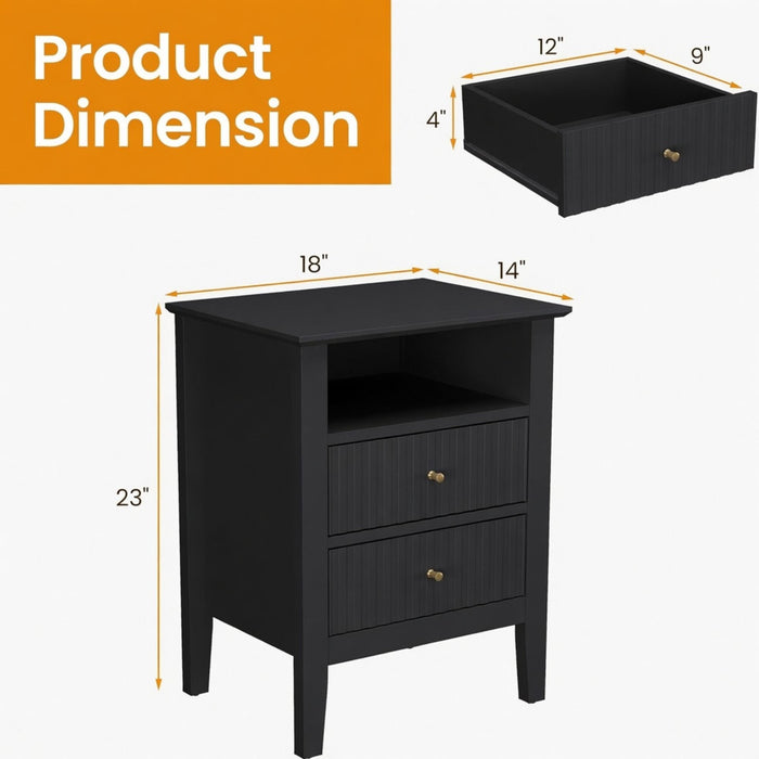 Fluted Nightstand With 2 Drawers