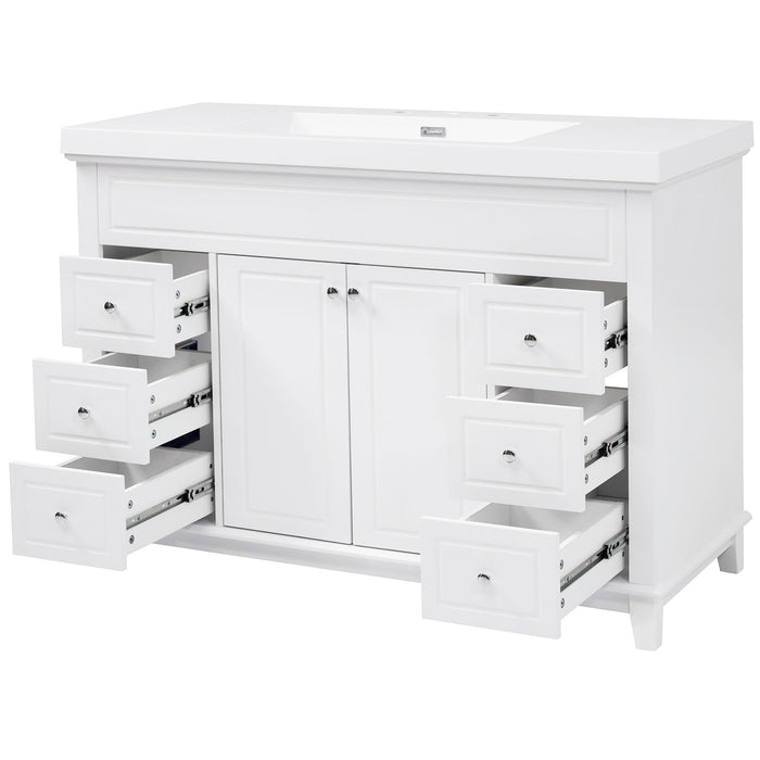 Bathroom Vanity & Sink, 6 Soft Close Drawers & Double Doors - White