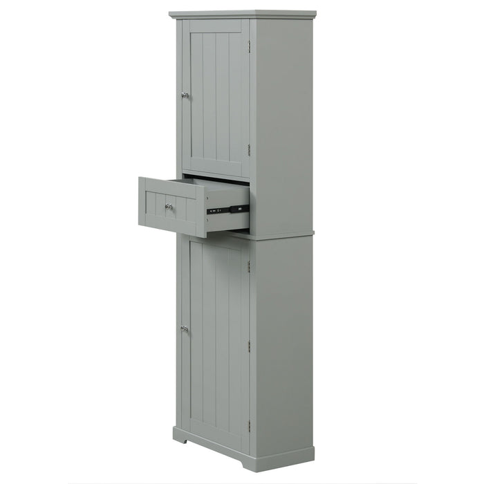 Tall Freestanding Bathroom Storage Cabinet With Drawer And Adjustable Shelf