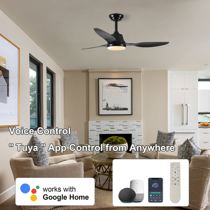 Ceiling Fan With Light, 3 Blades, Remote Control, 6 Speed Reversible DC Motor For Living Room - Black