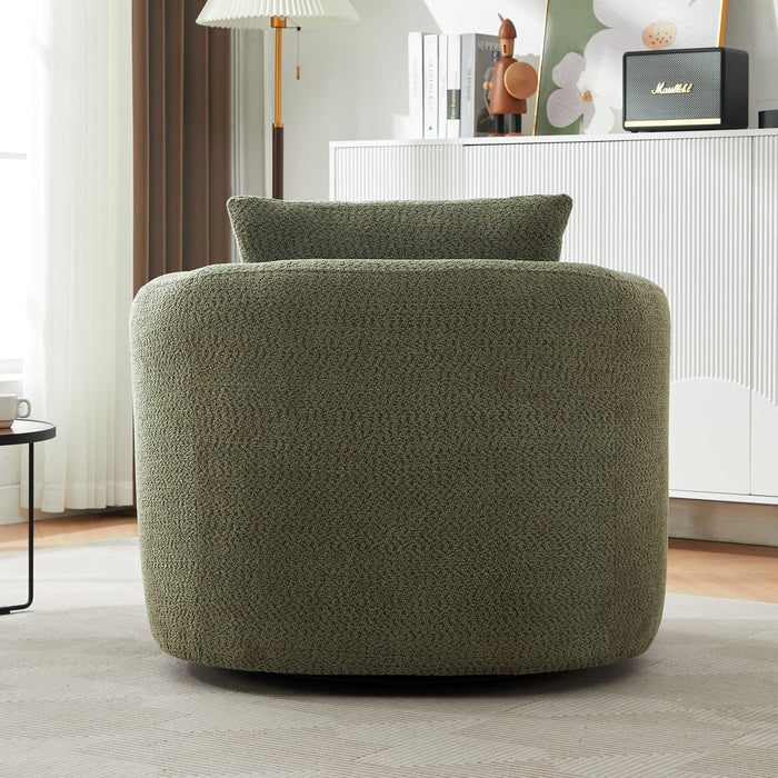 360° Swivel Barrel Sofa Chair With Throw Pillow, Chenille Upholstered Accent Chair