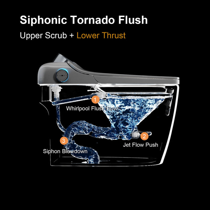 Smart Toilet Bidet Combo With Foot Sensor, LED Display, Heated Seat And Airflow, Ceramic - White