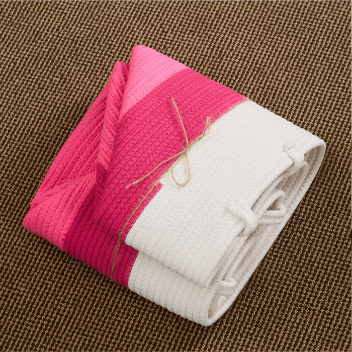 Cotton Round Laundry And Storage Basket With Handles - Pink / White