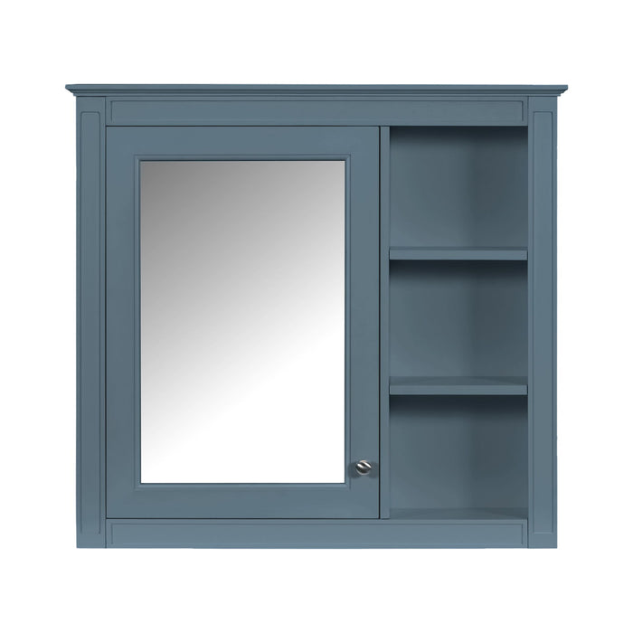 Wall-Mounted Medicine Cabinet With Mirror, Adjustable Shelves, Rectangular Design - Blue