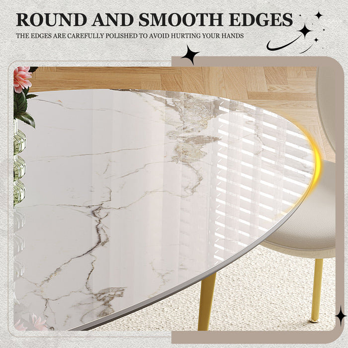 Steel Base Oval Sintered Stone Dining Table With 4 Chairs