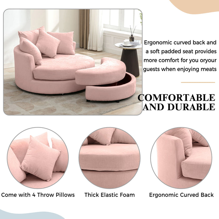 360° Swivel Accent Barrel Chair With Storage Ottoman & 4 Pillows, Modern Leisure Chair Round Accent For Living Room