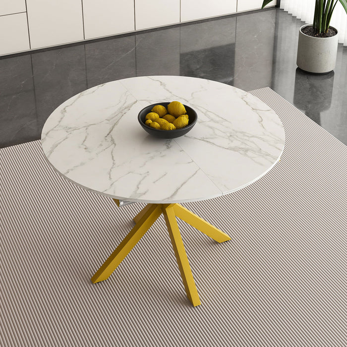 Round Dining Table With Extendable Blades, X Base